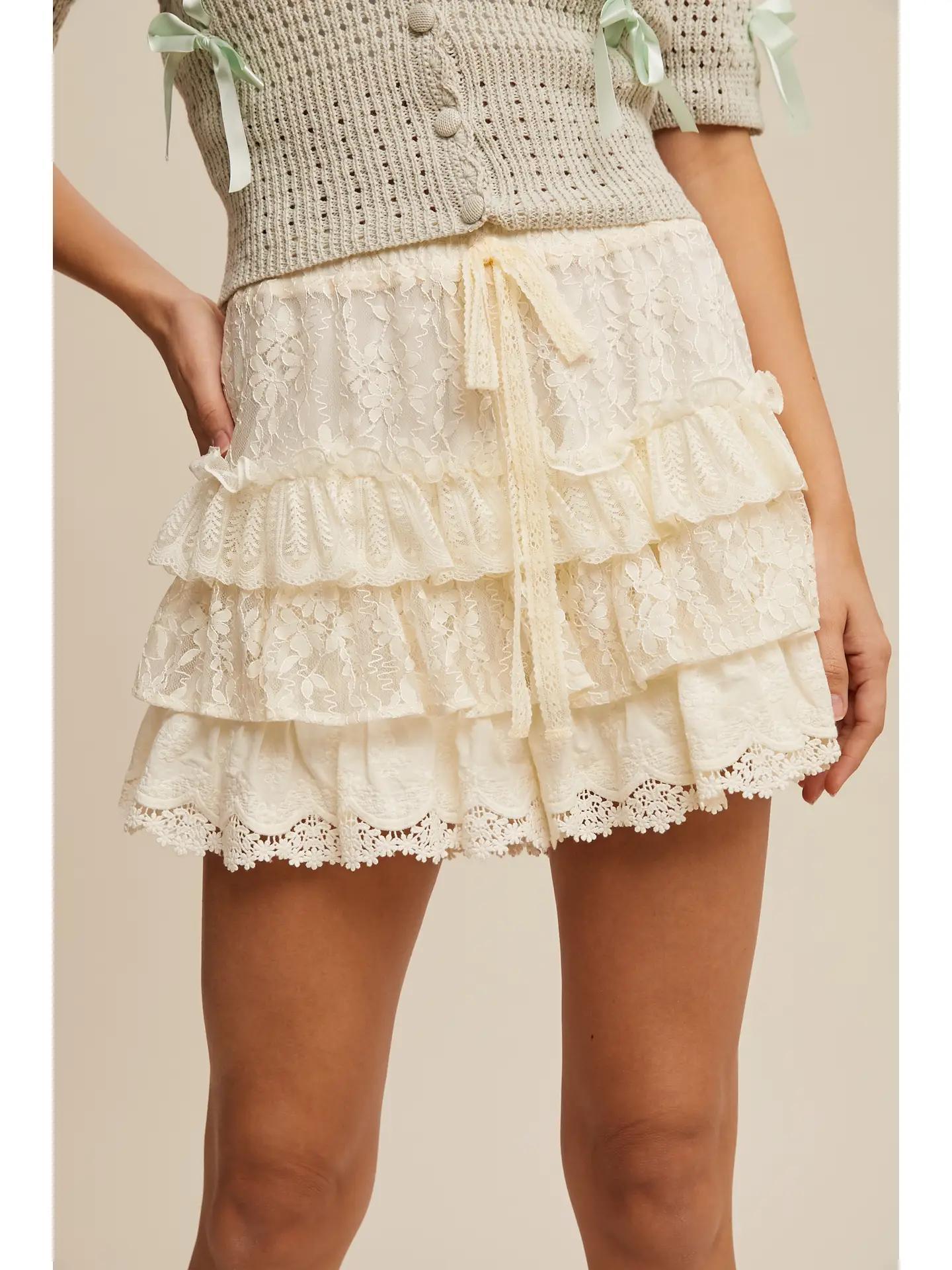 Lace Tiered Shorts with Ruffle Details