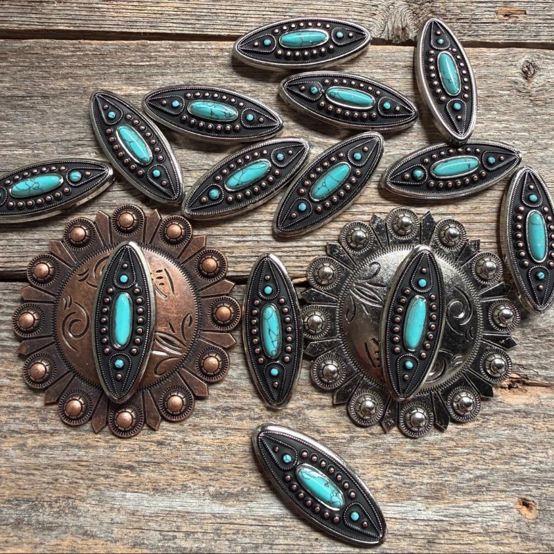 Copper and Antique Silver Turquoise Ellipse Concho #W266 | ROSETTE R102