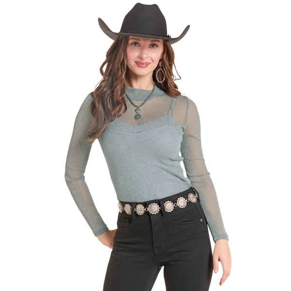 Rock & Roll Denim Lurex Long Sleeve Top