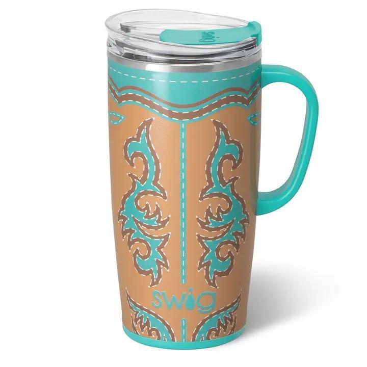 Boot Scootin' Travel Mug Turquoise, 22oz