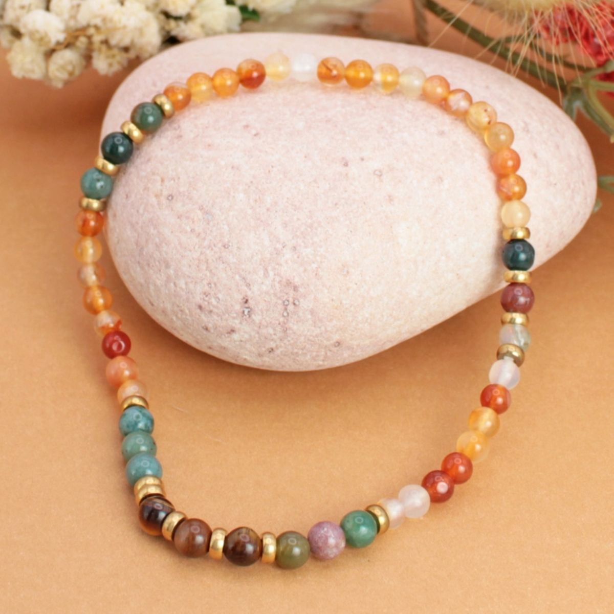 Natural Tones Stone Bead Stretch Anklet