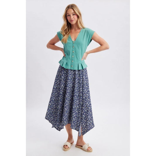 Floral Handkerchief Midi Skirt