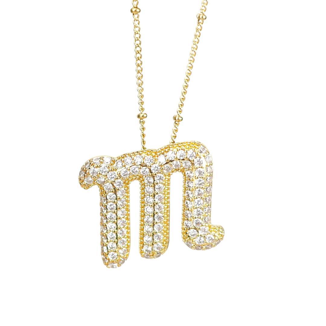 New* Initial Script Cz Balloon Bubble Gold Necklaces