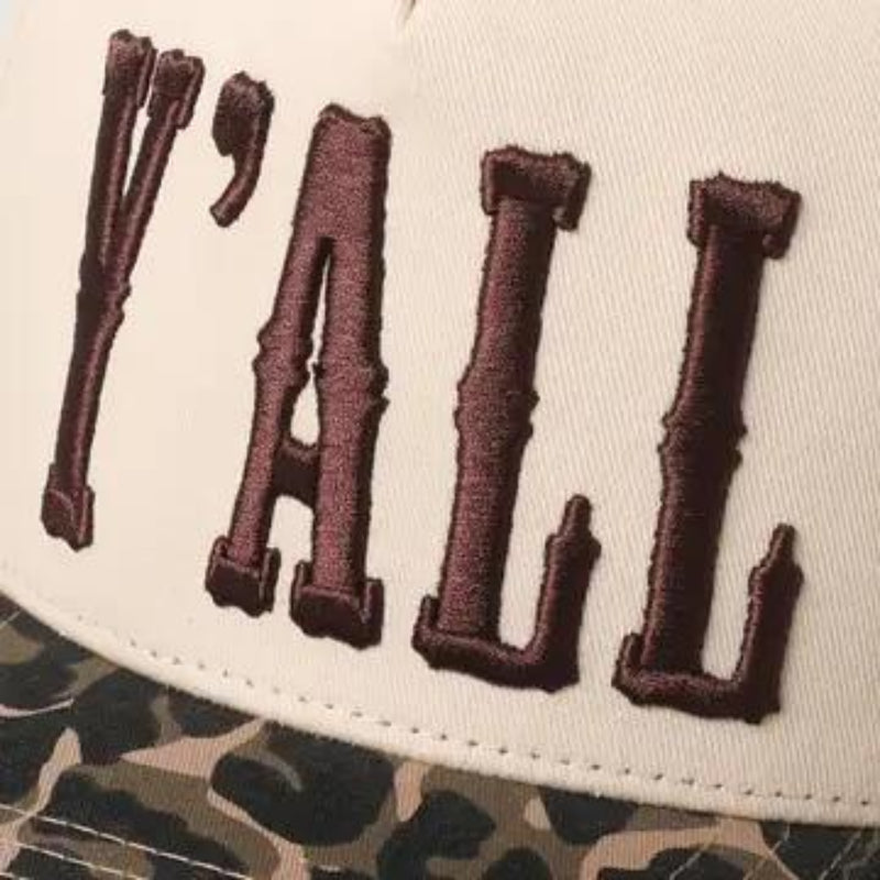 Fashion City Y'ALL 3D Embroidered Two Tone Leopard Brim Trucker Hat 