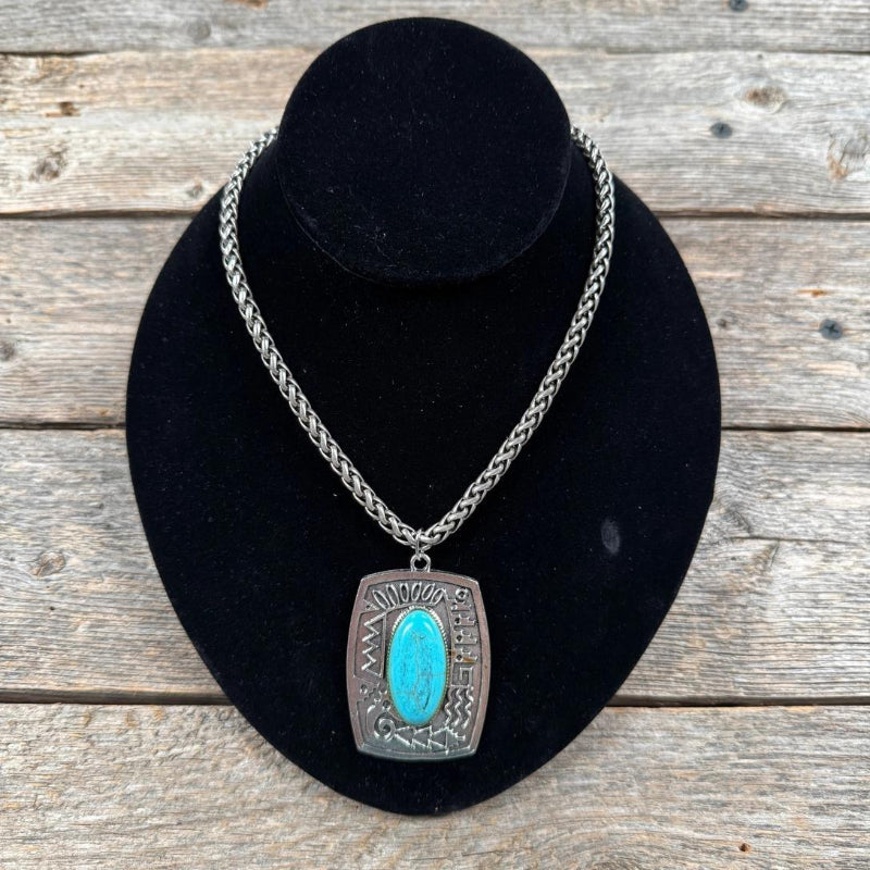 Rodeo Drive Square Fashion Turquoise Pendant Necklace