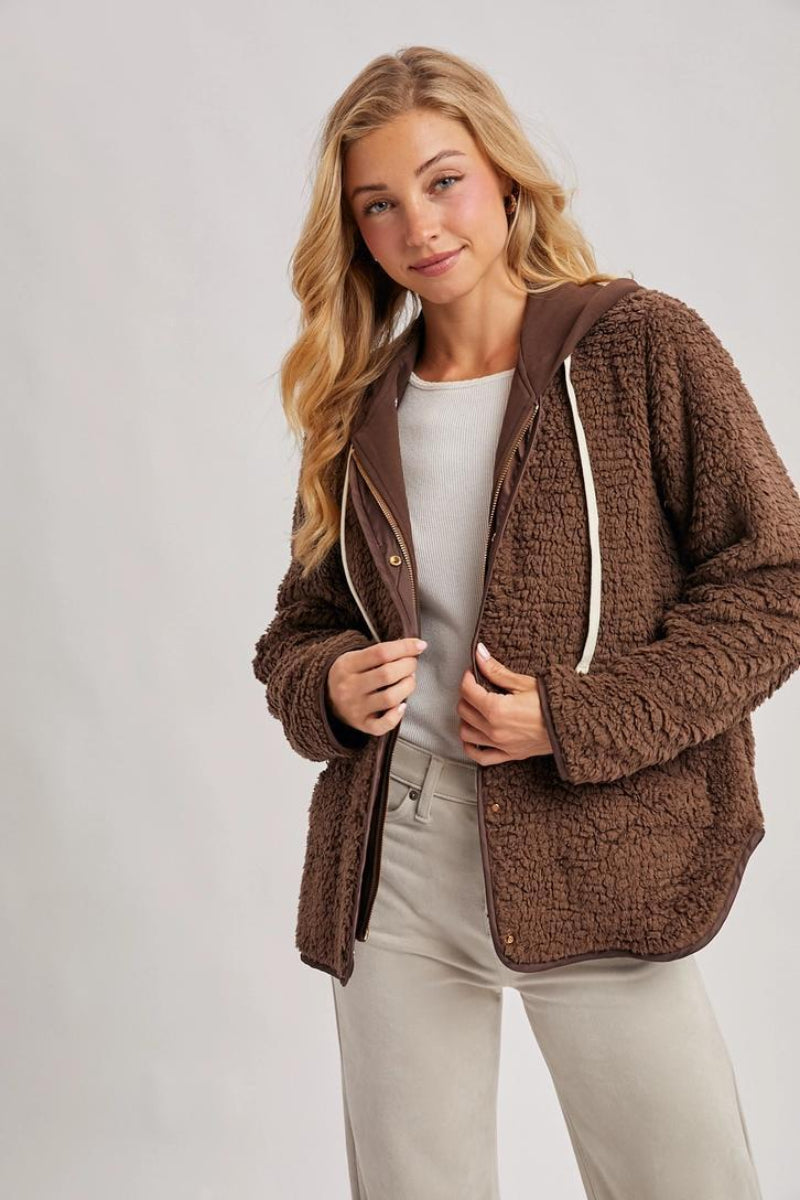 BLUIVY SHERPA ADJUSTABLE HOODED JACKET | COCO - FRONT VIEW 