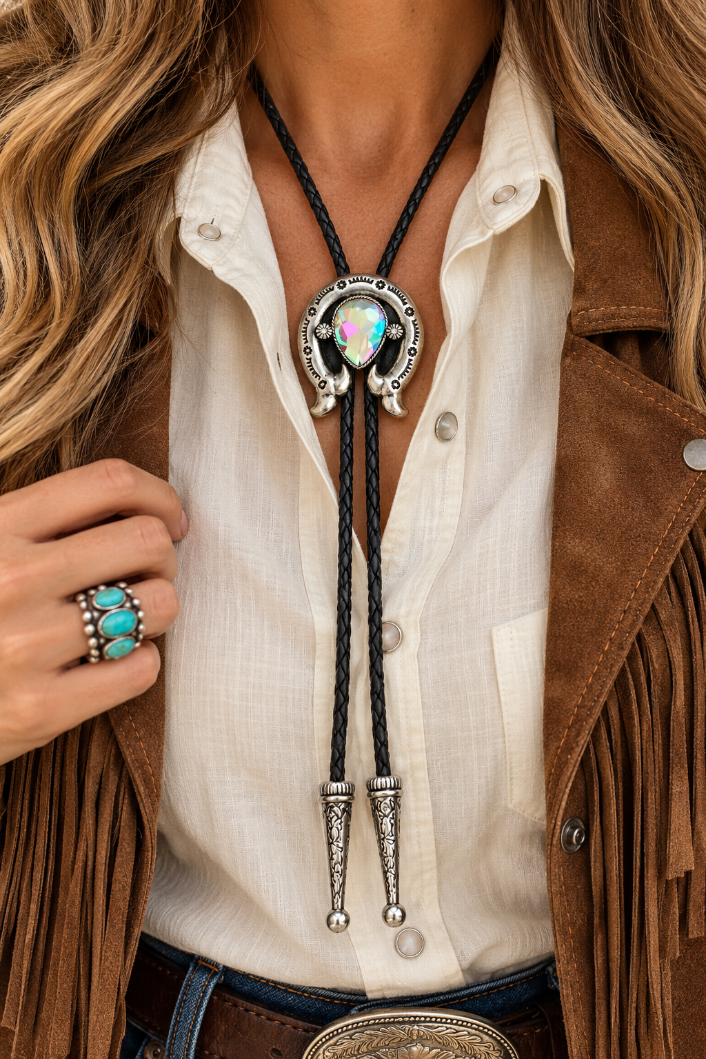 Western Bolo Tie Long Pendant Necklace