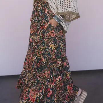 Three Bird Nest Tiered Maxi Skirt – Coral Multi