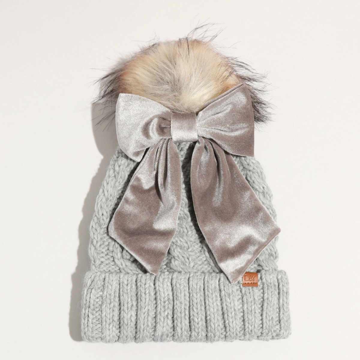 Fashion City - Winter Knitted Beanie Pom Pom Ribbon Bow Scrunchie