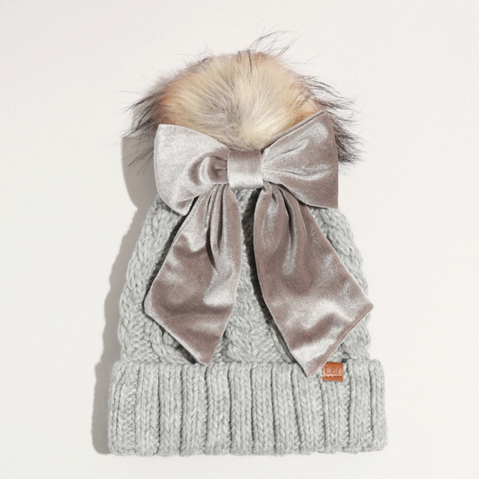Fashion City - Winter Knitted Beanie Pom Pom Ribbon Bow Scrunchie