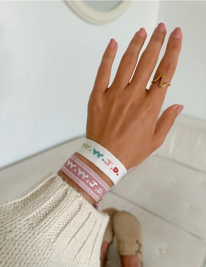 Elevated Faith WWJD Embroidered Bracelet – White, Beige & Blue