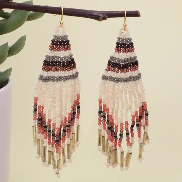Neutral Tone Fringe Woven Bead Earring
