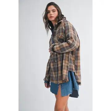 Oversized Plaid Flannel Button Down Shirt