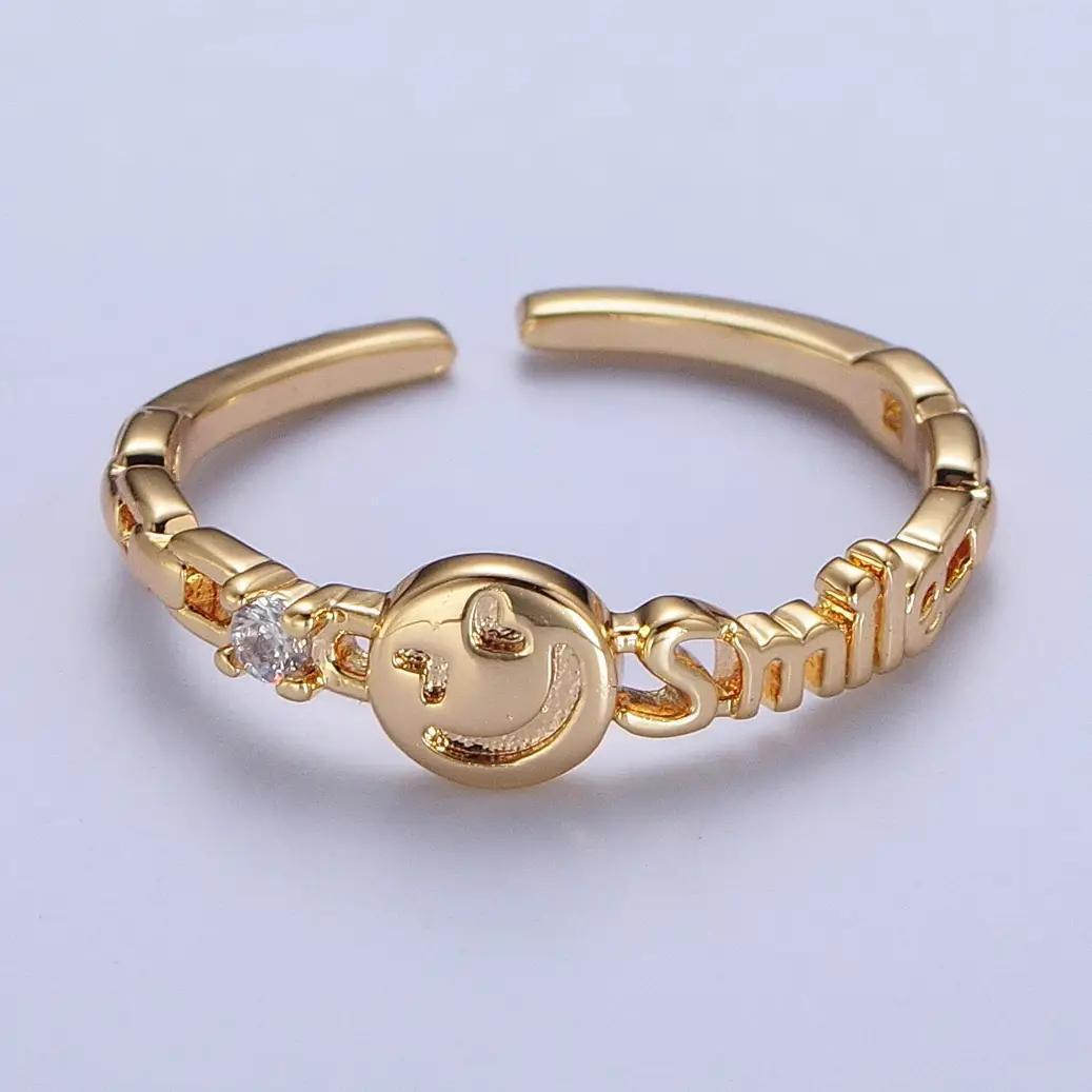 Gold Happy Face & Smile Letter Adjustable Ring