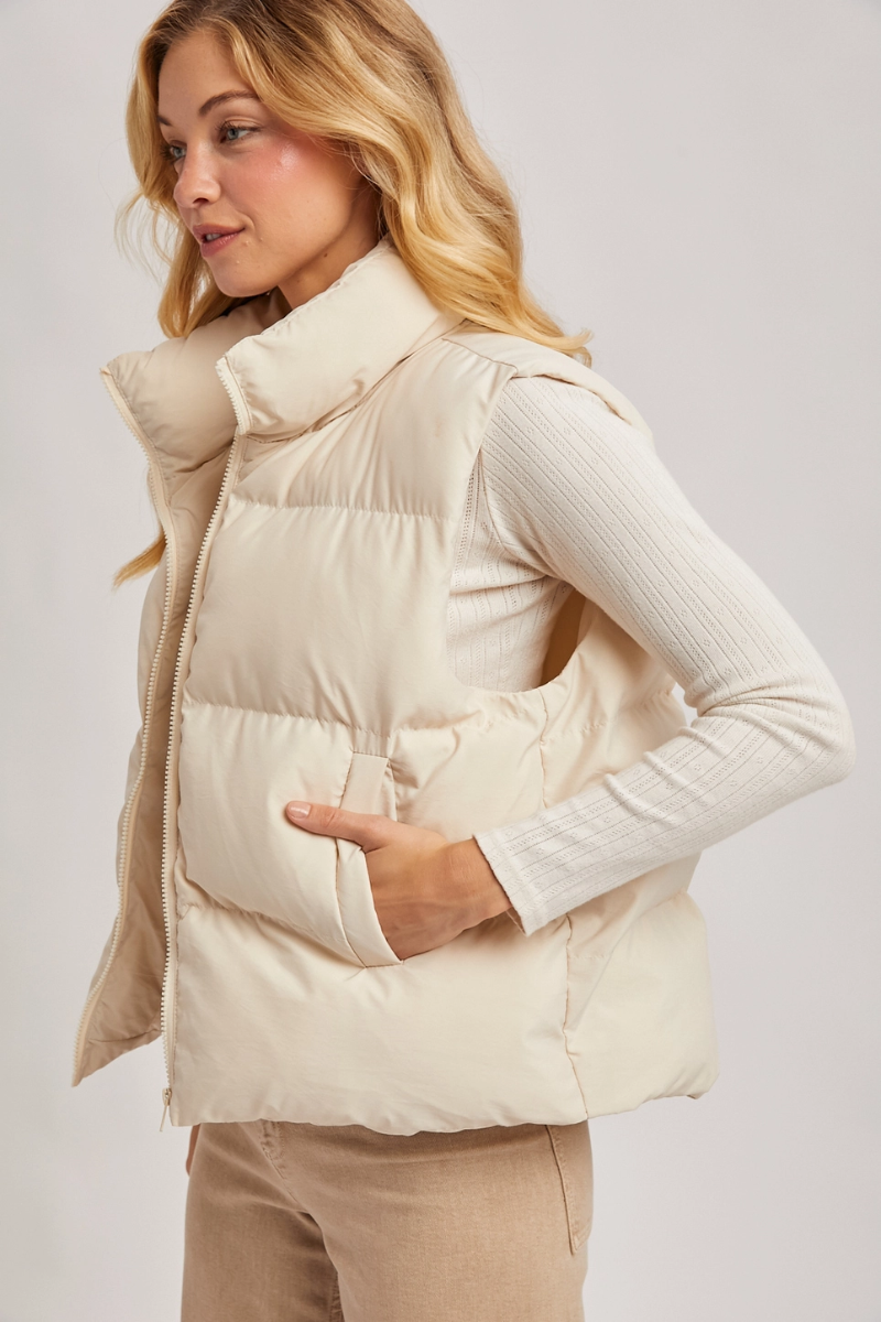 BLUIVY ZIPPER FRONT PUFFER VEST | ECRU - SIDE VIEW