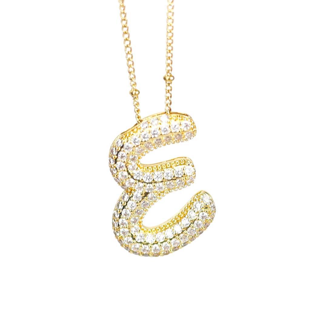 New* Initial Script Cz Balloon Bubble Gold Necklaces
