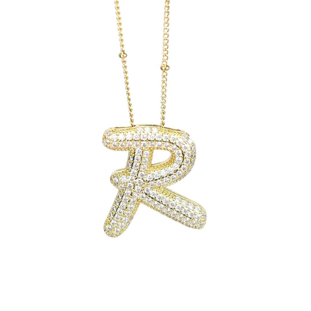 New* Initial Script Cz Balloon Bubble Gold Necklaces