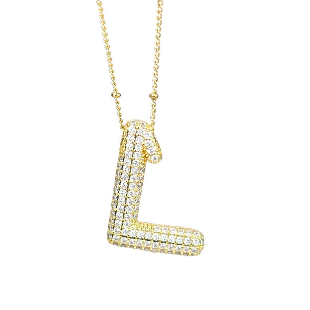 New* Initial Script Cz Balloon Bubble Gold Necklaces