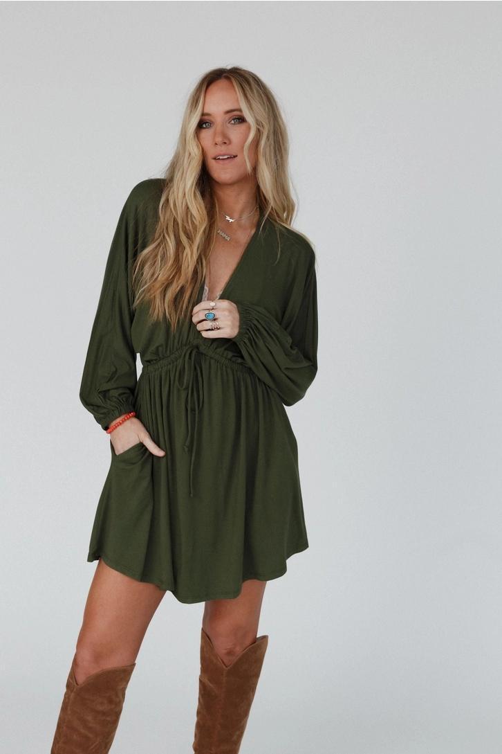 Three Bird Nest Long Sleeve Dress – Super Olive