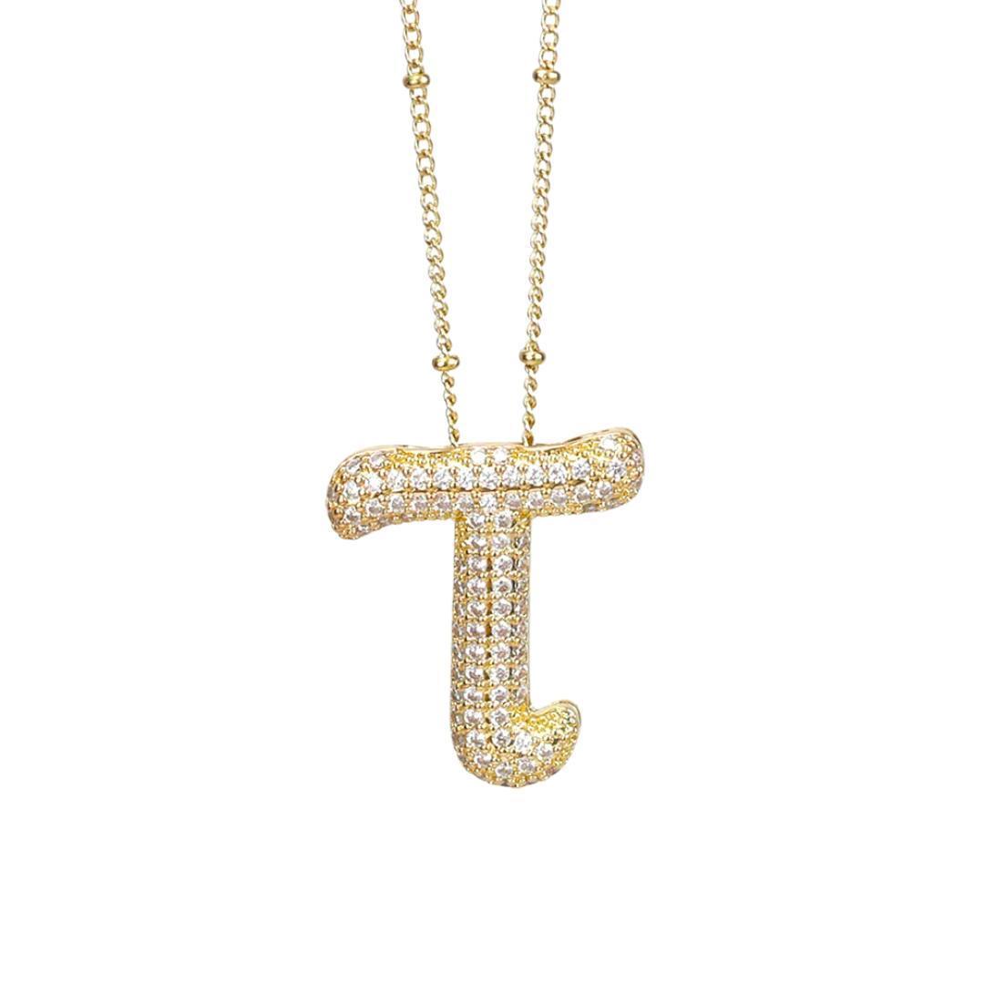 New* Initial Script Cz Balloon Bubble Gold Necklaces