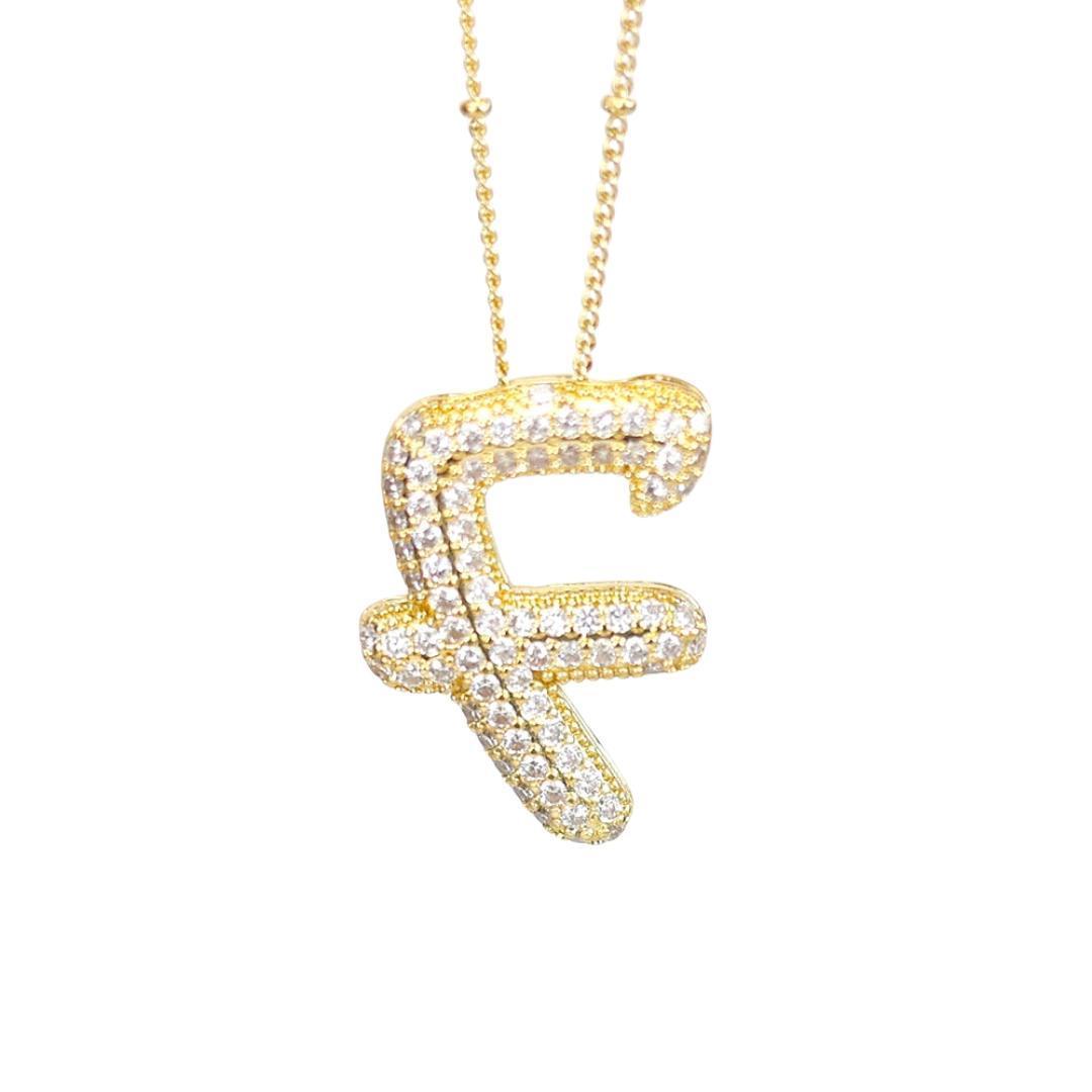 New* Initial Script Cz Balloon Bubble Gold Necklaces
