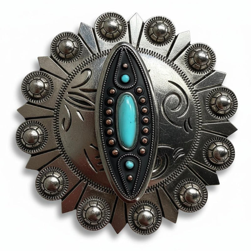 Copper and Antique Silver Turquoise Ellipse Concho #W266 | ROSETTE R102