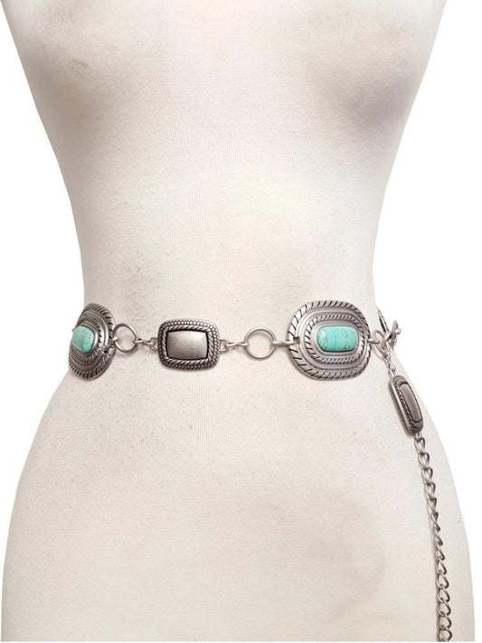 Axesoria West Vintage-Inspired Concho Chain Belt | Blue Stone