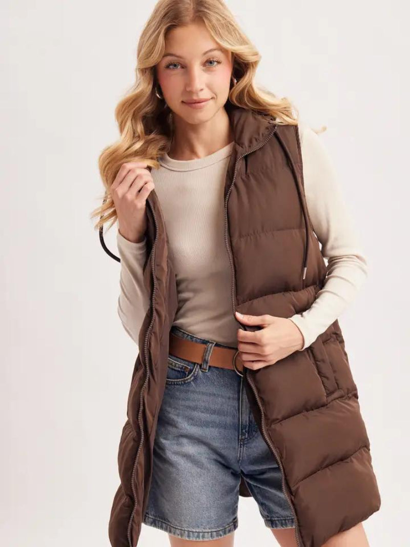 BLUIVY HOODED ZIPPER DOWN LONGLINE PUFFER VEST |
CHOCOLATE