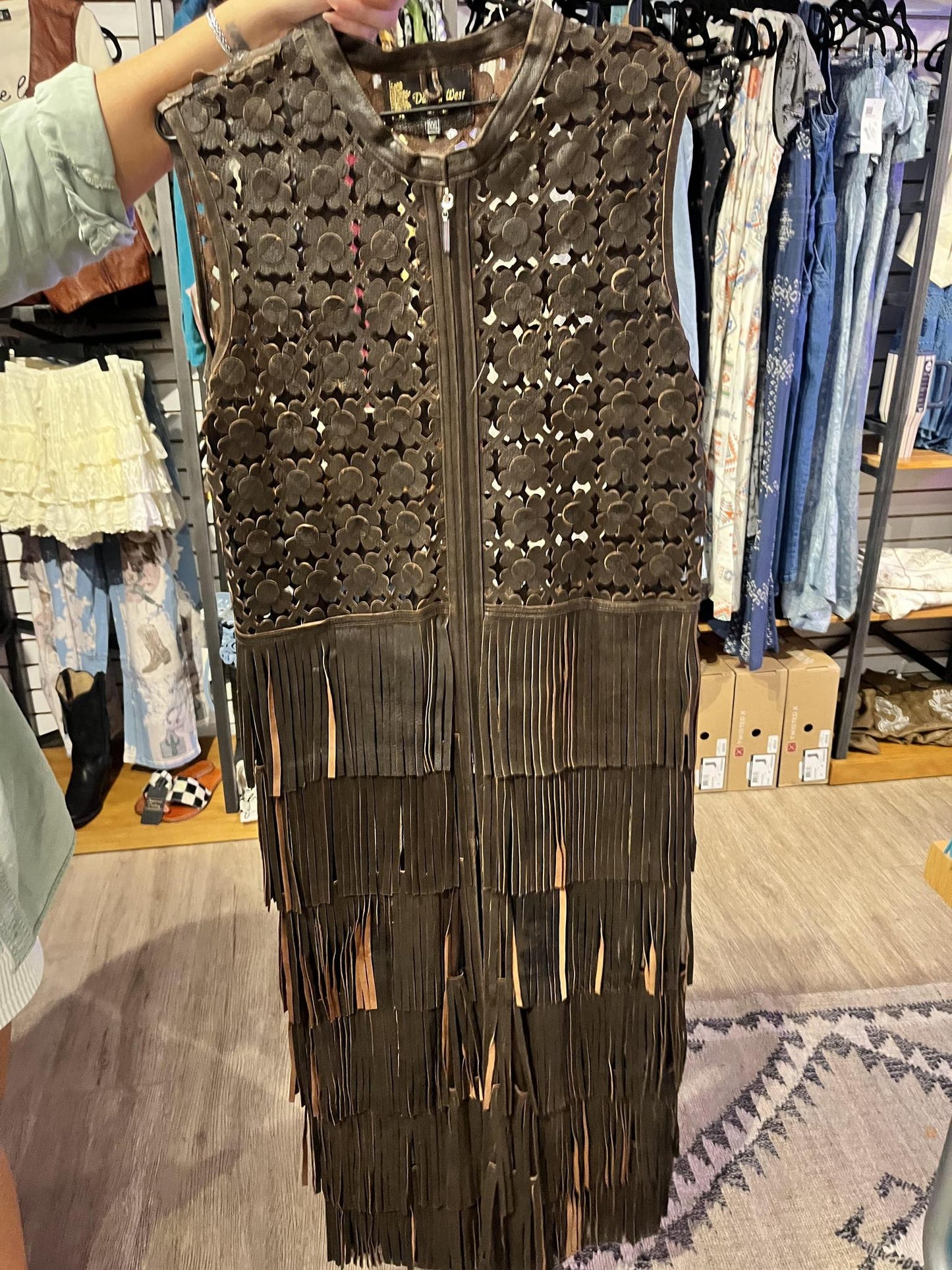 Dakota West Rustic Daisy Vest Brown