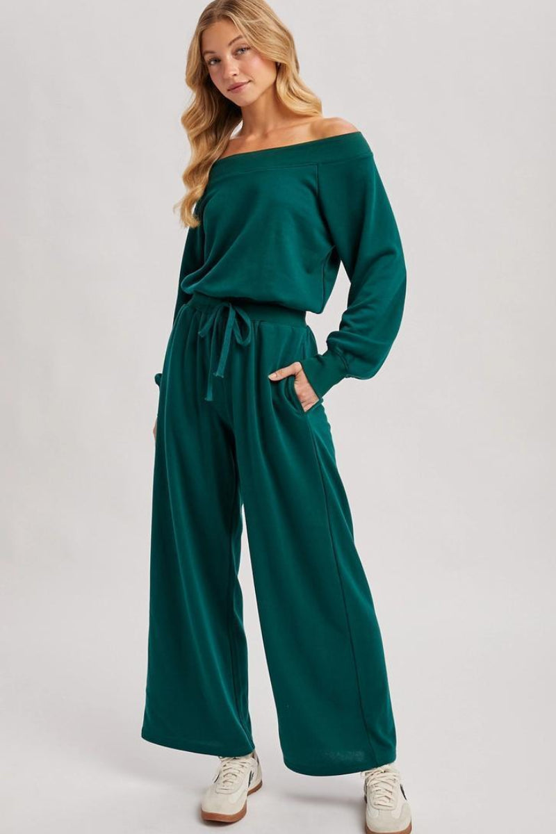 BLUIVY WIDE NECK OFF THE SHOULDER KNIT JUMPSUIT |
HUNTER GREEN - FRONT VIEW
