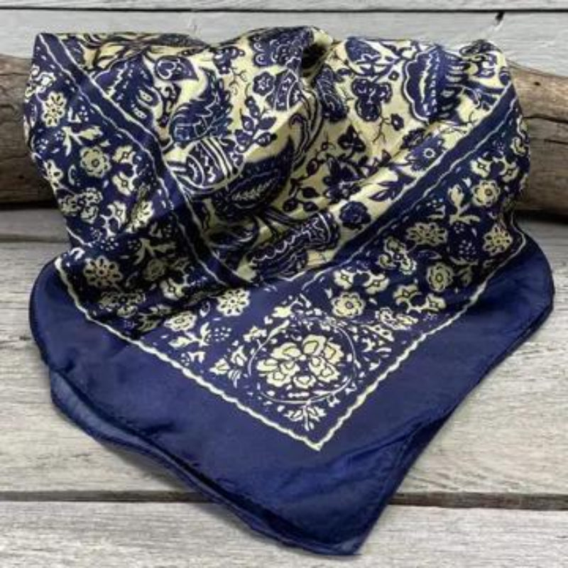 Rodeo Drive Royal Blue Cream Paisley Wild Rag Scarf WR144