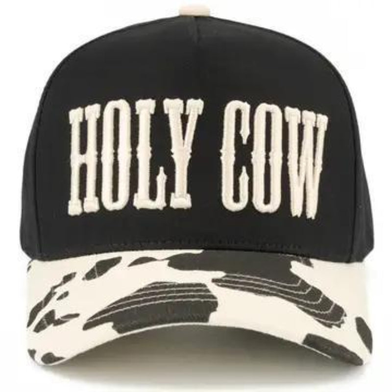 C.C HOLY COW Letter Embroidered Two Tone Trucker Hat Black/Black - Front View