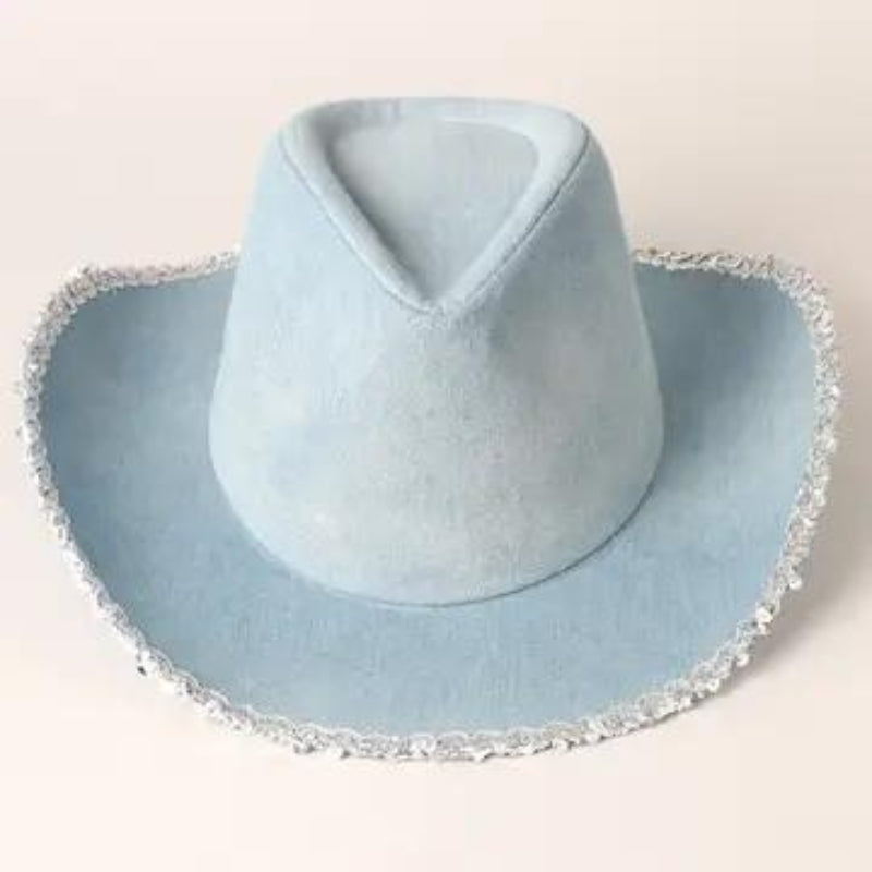 Fashion City Denim Cowboy Hat with Sequins in the Edge 