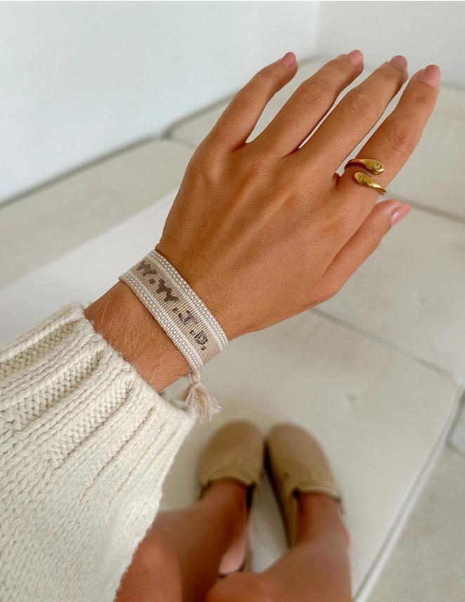 Elevated Faith WWJD Embroidered Bracelet – White, Beige & Blue
