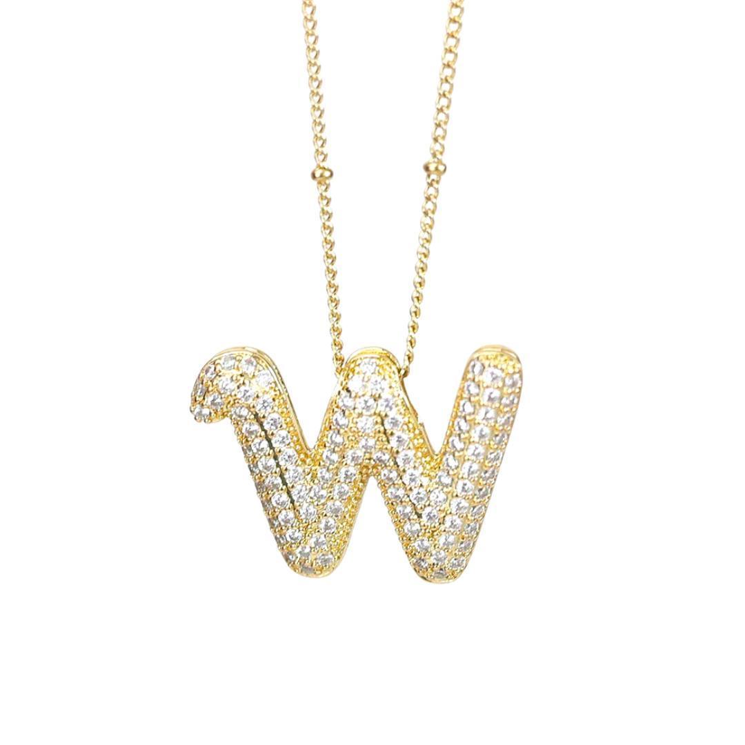 New* Initial Script Cz Balloon Bubble Gold Necklaces