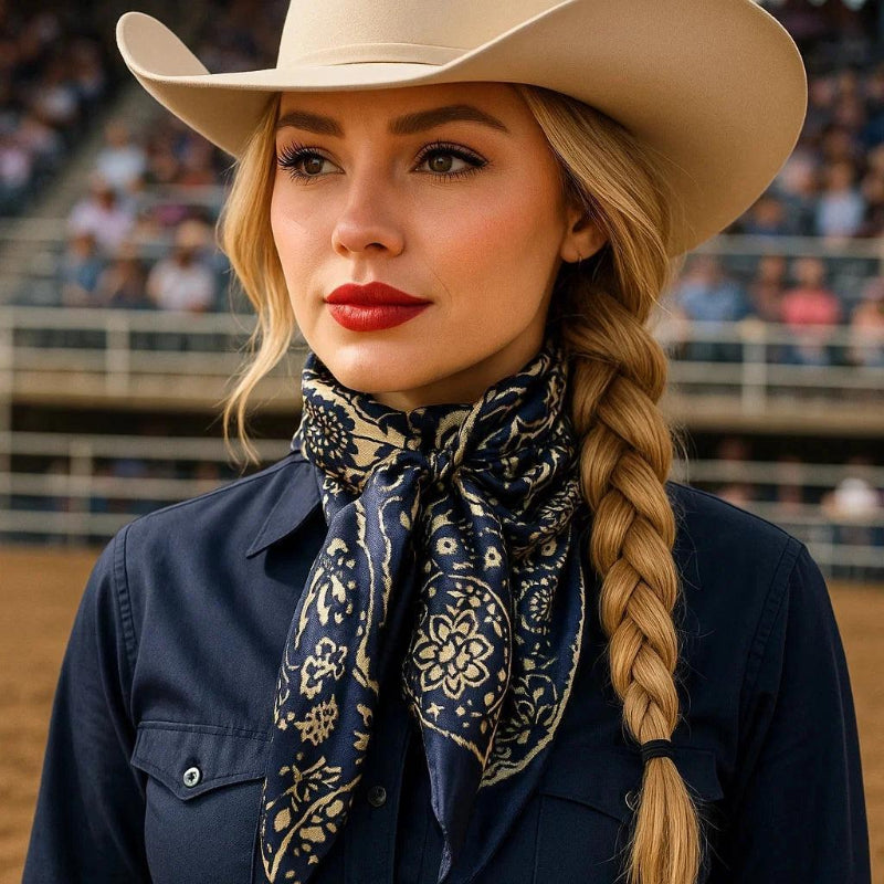 Rodeo Drive Royal Blue Cream Paisley Wild Rag Scarf WR144