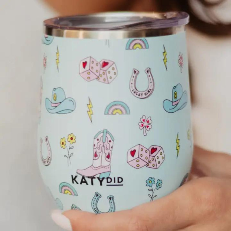 Katydid Lucky Girl Western Wine Tumbler Cup Mint