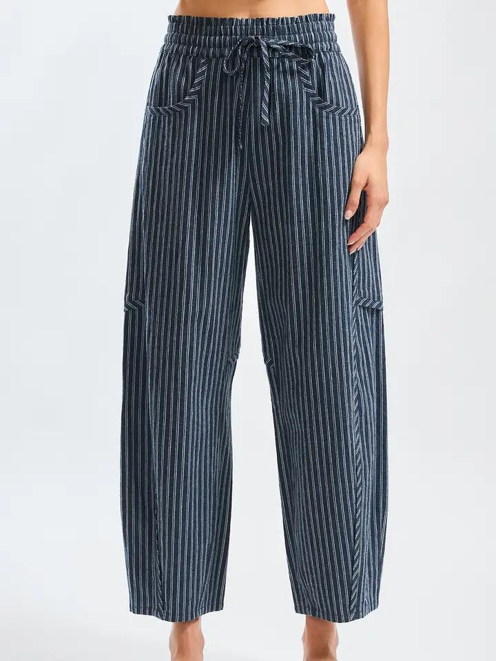 Pinstripe Drawstring Pants -S