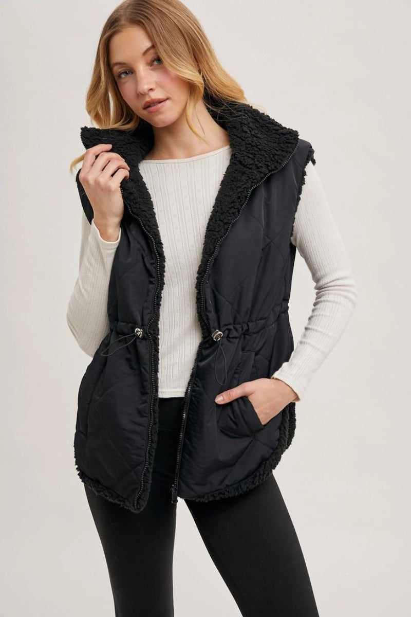 BLUIVY REVERSIBLE PUFFER AND SHERPA VEST - FRONT VIEW