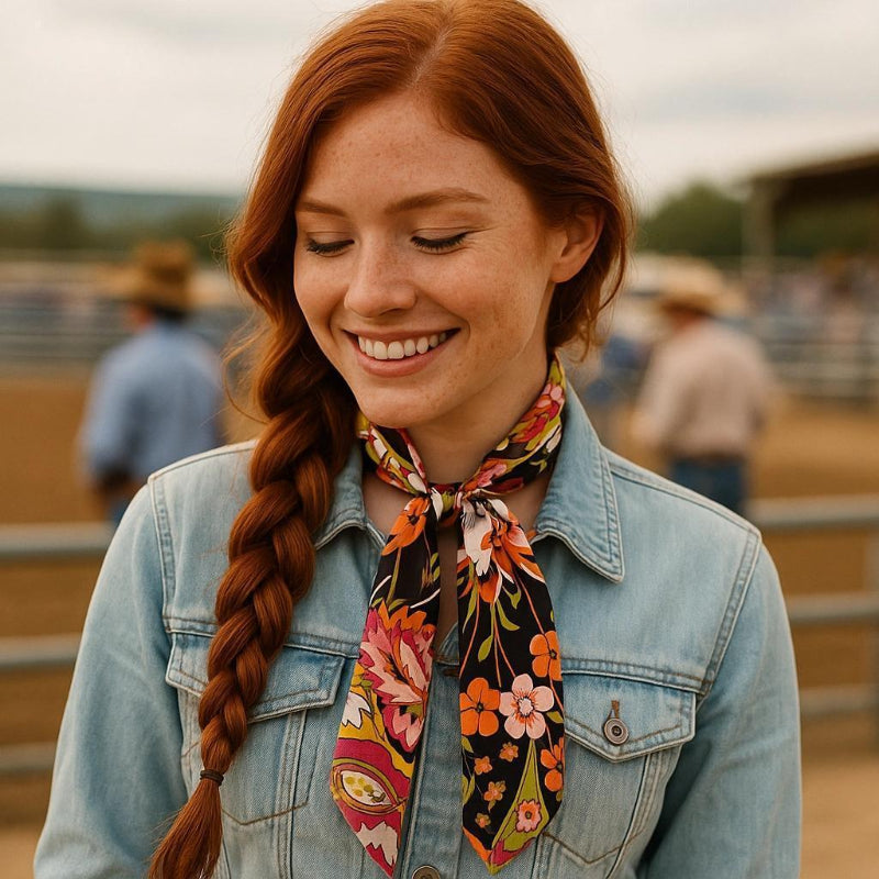 Rodeo Drive Yellow and Black Western Skinny Mini Wild Rag Scarf