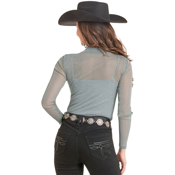 Rock & Roll Denim Lurex Long Sleeve Top