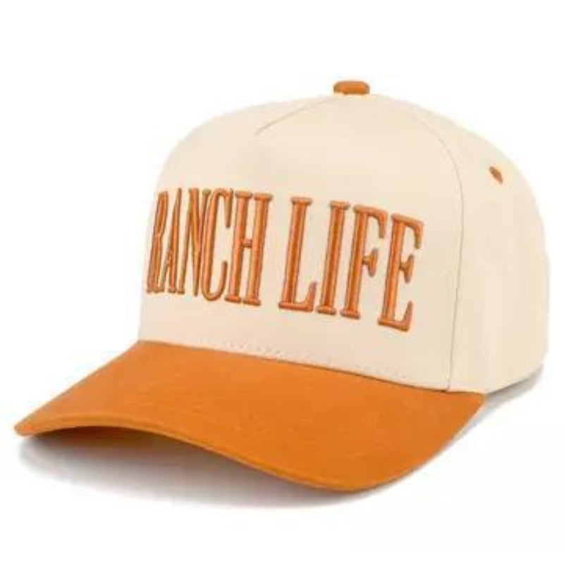 C.C RANCH LIFE Letter Embroidered Two Tone Trucker Hat Burnt Orange - Side View