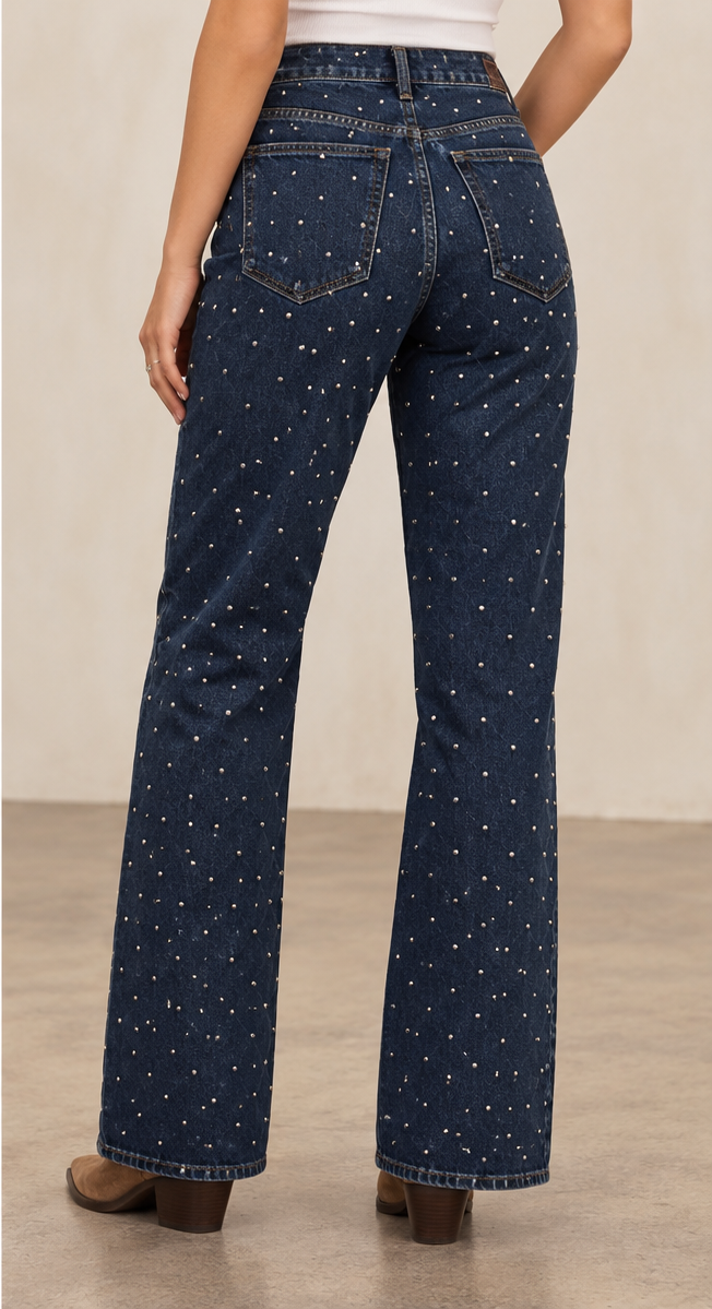 Rock & Roll Denim Micro Studded Boot Cut Pants