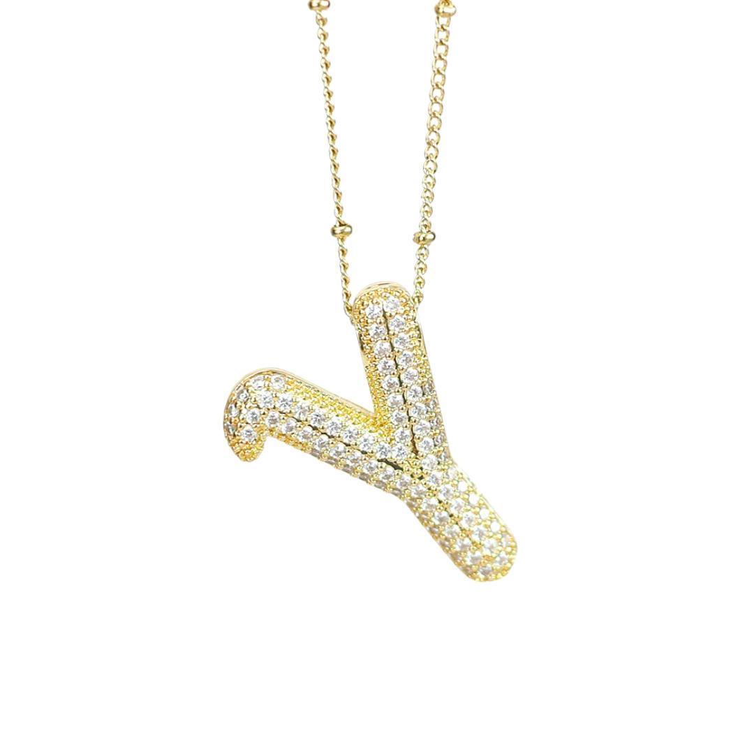 New* Initial Script Cz Balloon Bubble Gold Necklaces