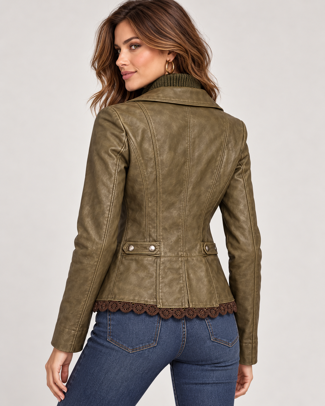 Montana Co Faux Leather Jacket Knit & Plate Trim