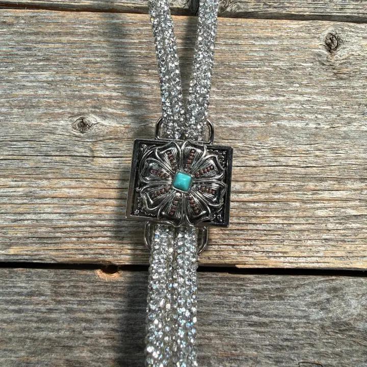 Rhinestone Bolo Tie with Turquoise Side
