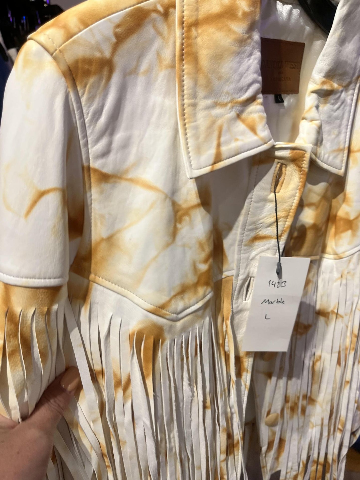 Dakota West White Marble Short Jacket with Fringe