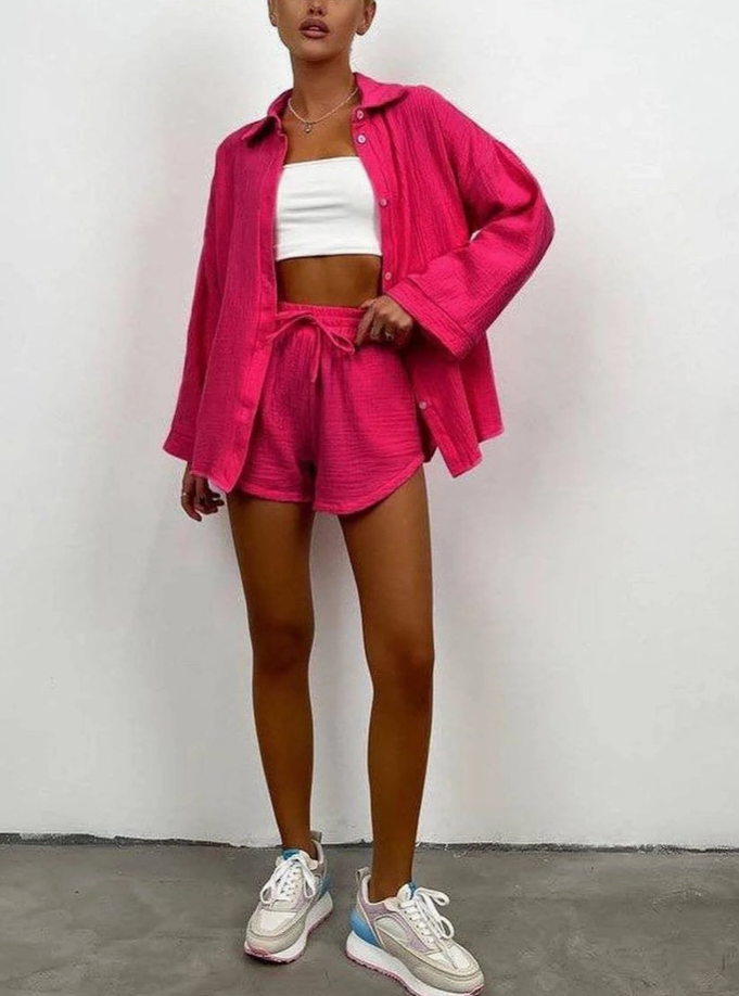 Textured Long Sleeve Button Up