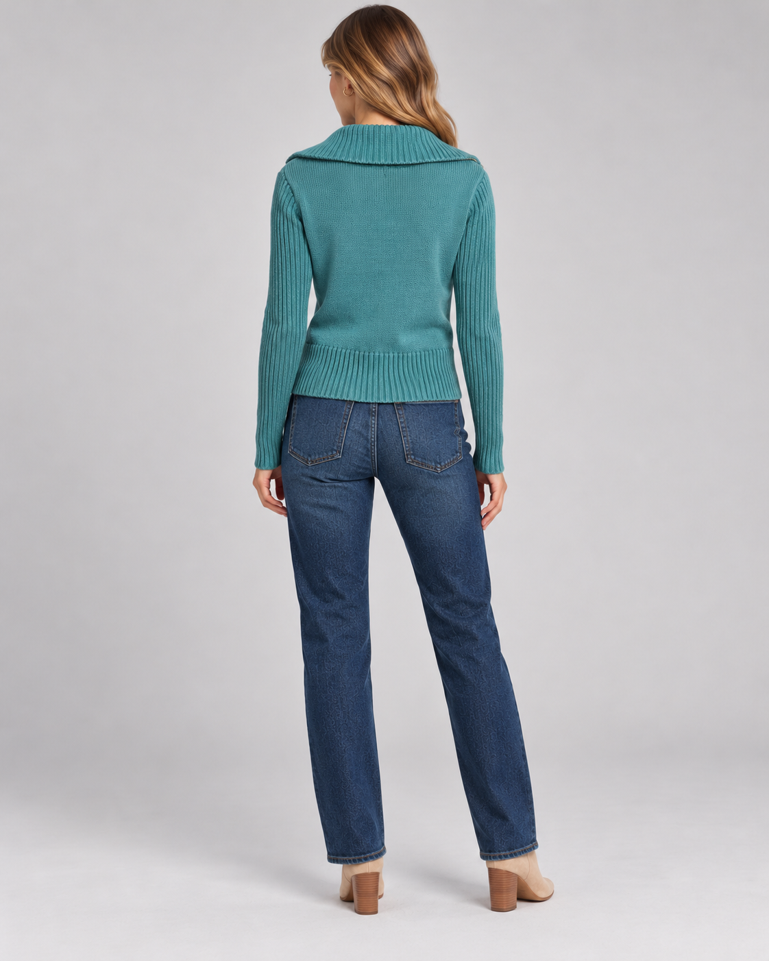 Rock & Roll Denim Ribbed Zip Sweater