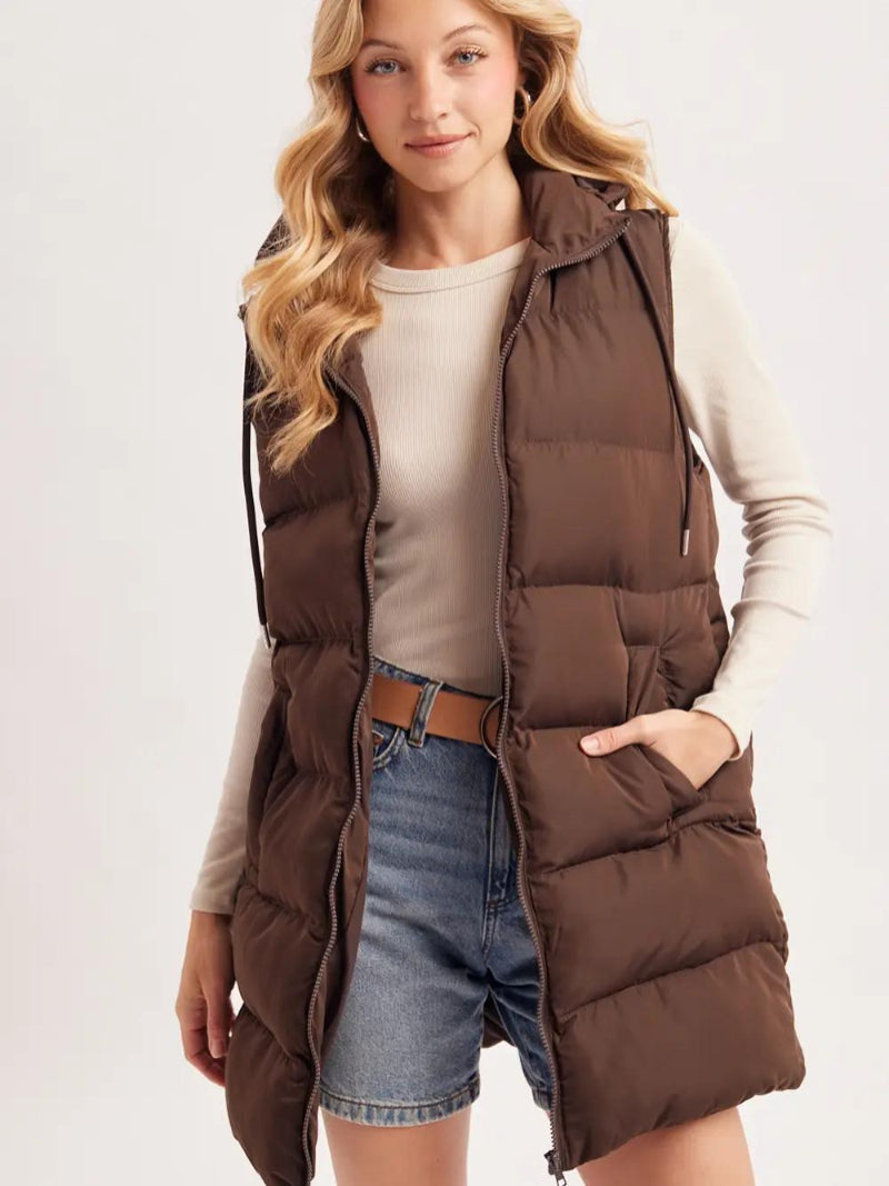 BLUIVY HOODED ZIPPER DOWN LONGLINE PUFFER VEST |
CHOCOLATE